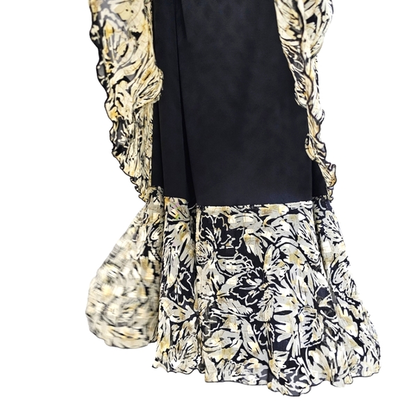 Nwt Saks Fifth Ave. Cattiva   Blk/Tan/Gold Floral Chiffon  Dress/Jacket  2pc Set - Picture 12 of 17